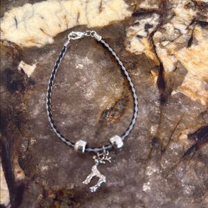 Silver Charm Bracelet with Black Braided Band
